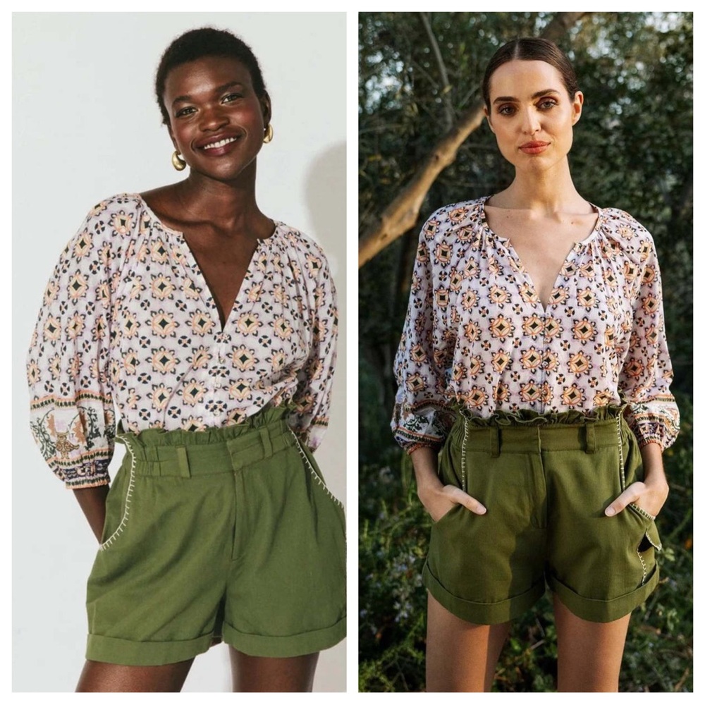 Cleobella Ramona Blouse Block Print Small Organic Cotton